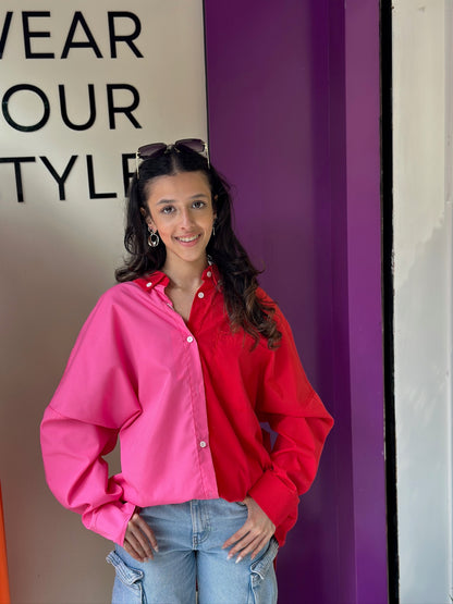 Red and pink over size zikzak shirt