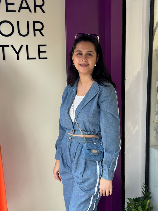 Blue Denim Pant And Jacket With Inner