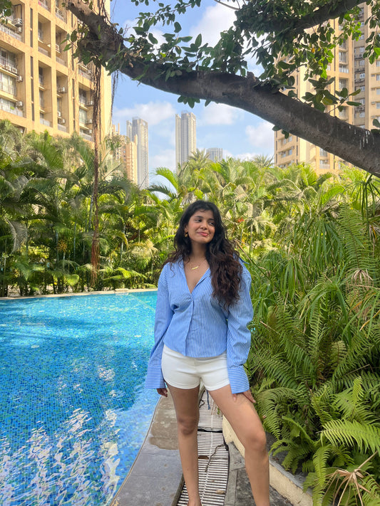 Blue colour line printed over size shirt