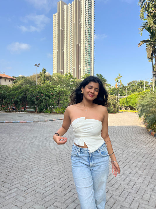 Shoulder less white crop top