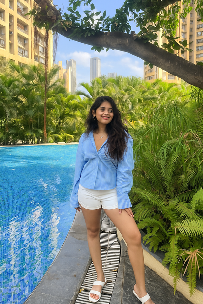 Blue colour line printed over size shirt