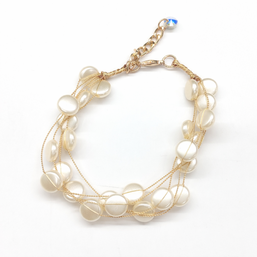 Long beads of round pearl multi layer bracelet