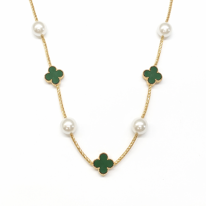 Green flower with pearl necklace for women