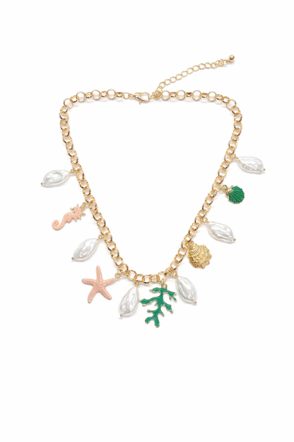 Charming shell pearl sea horse pedant chain necklace