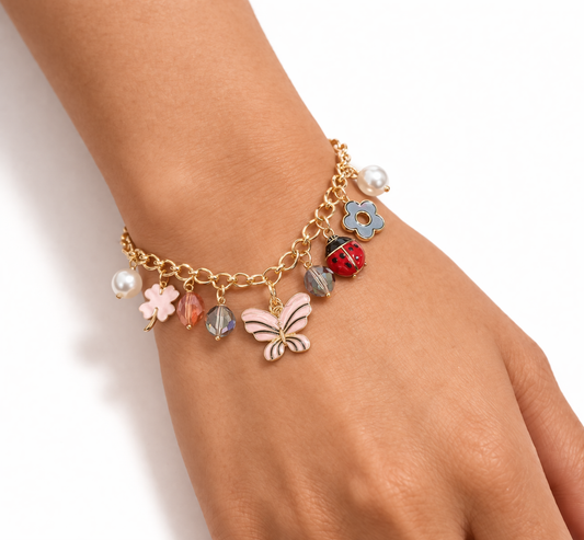 Trendy butterfly honey bee flower charm bracelets