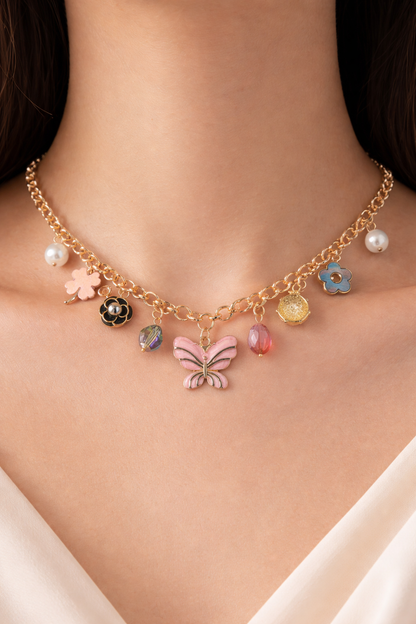 Charming butterfly honey bee flower pedant chain necklace