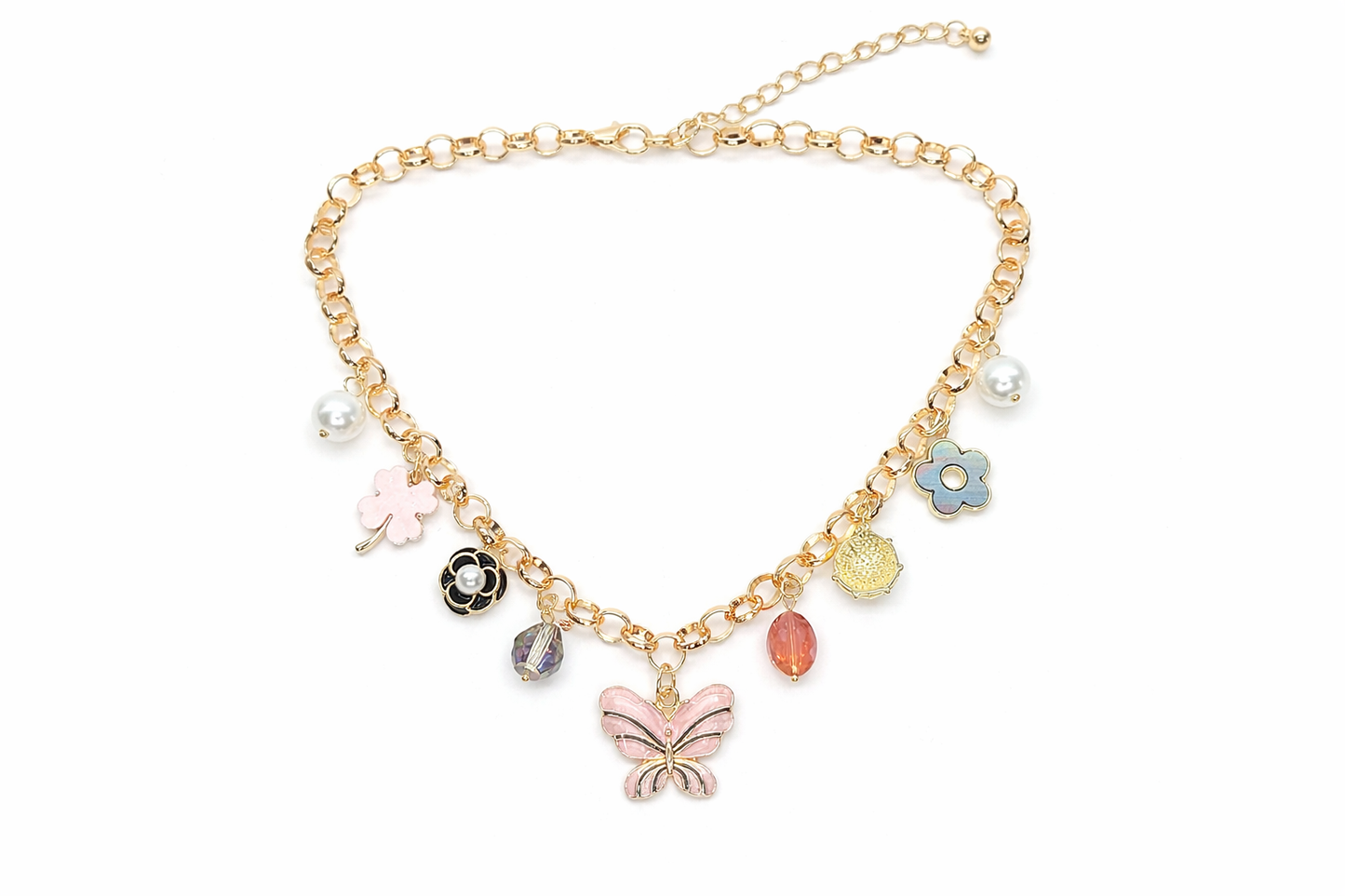 Charming butterfly honey bee flower pedant chain necklace