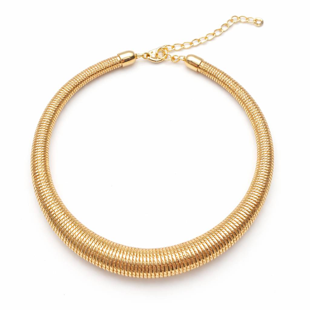 Long gold spring design neck choker for women's
