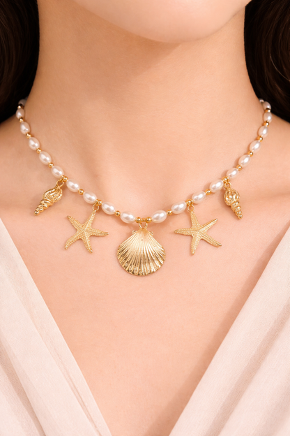 Sea shell design pearl necklace for girls