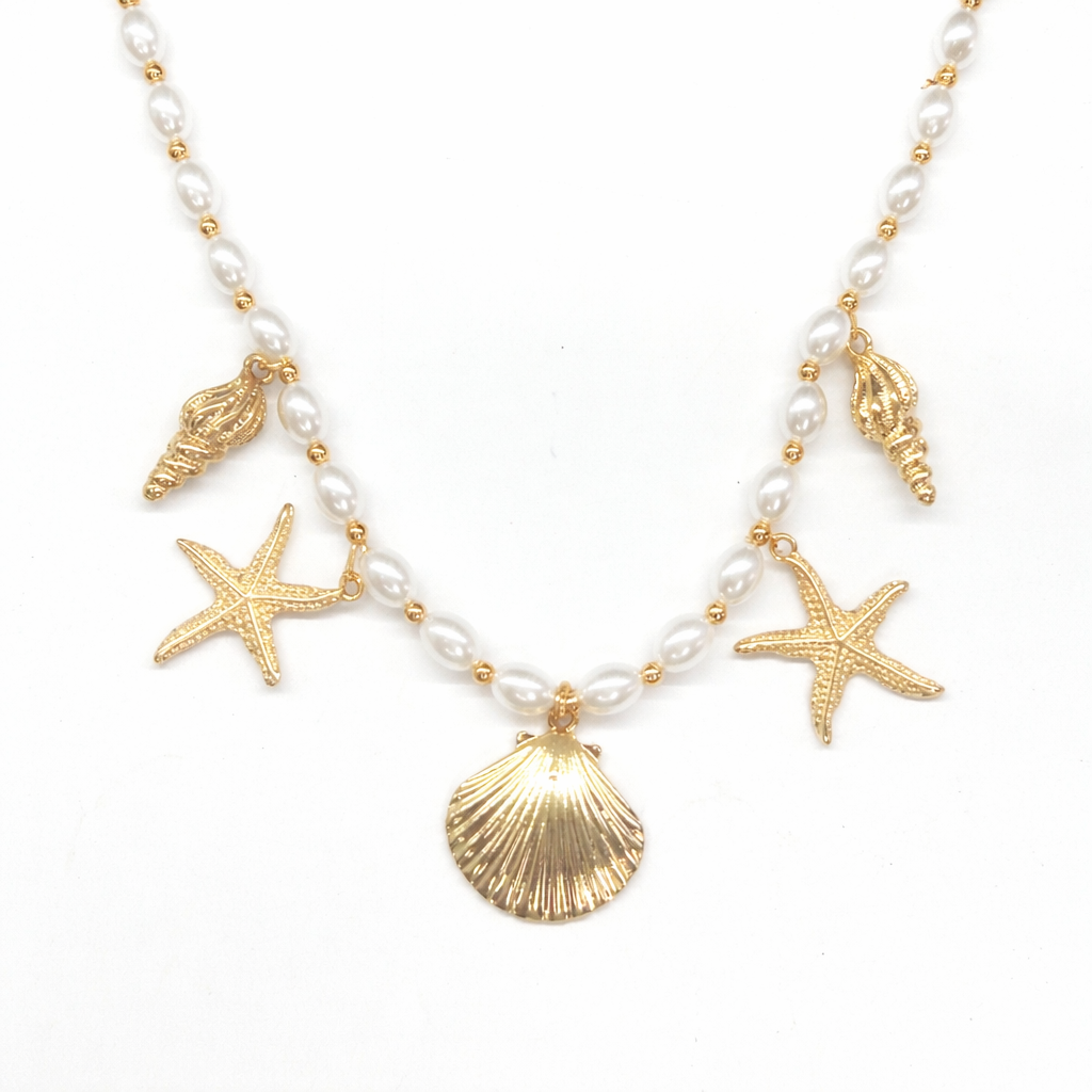 Sea shell design pearl necklace for girls