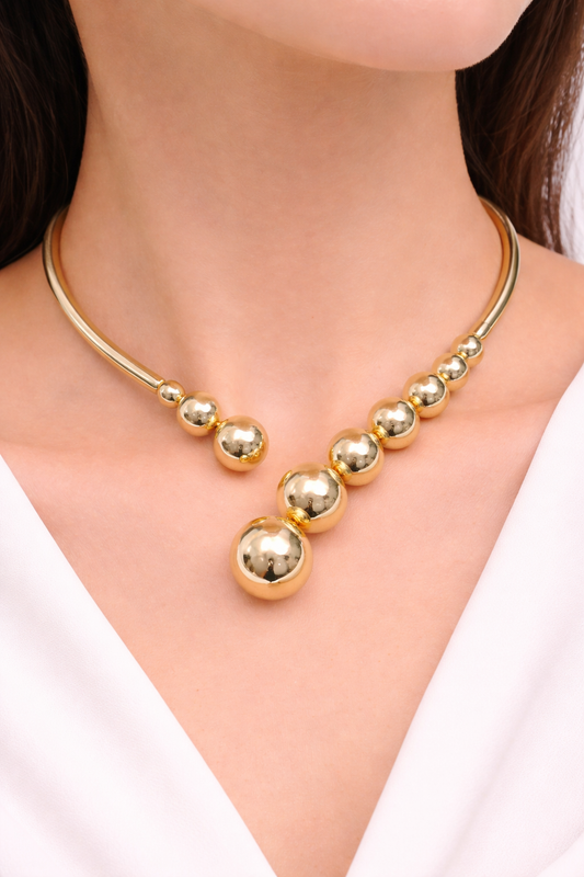 New design open lock beads gold necklace