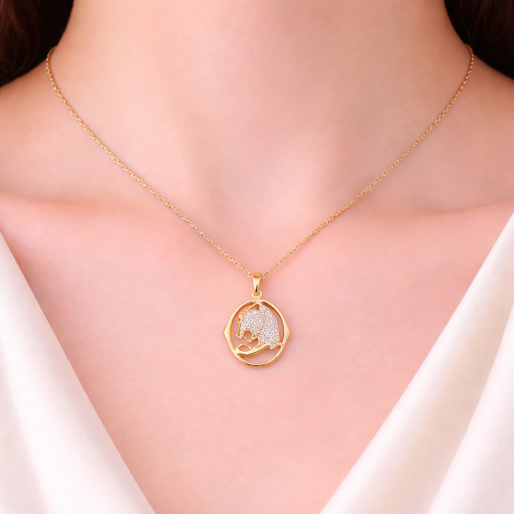Elegant cheetah style cz pedant gold chain necklace