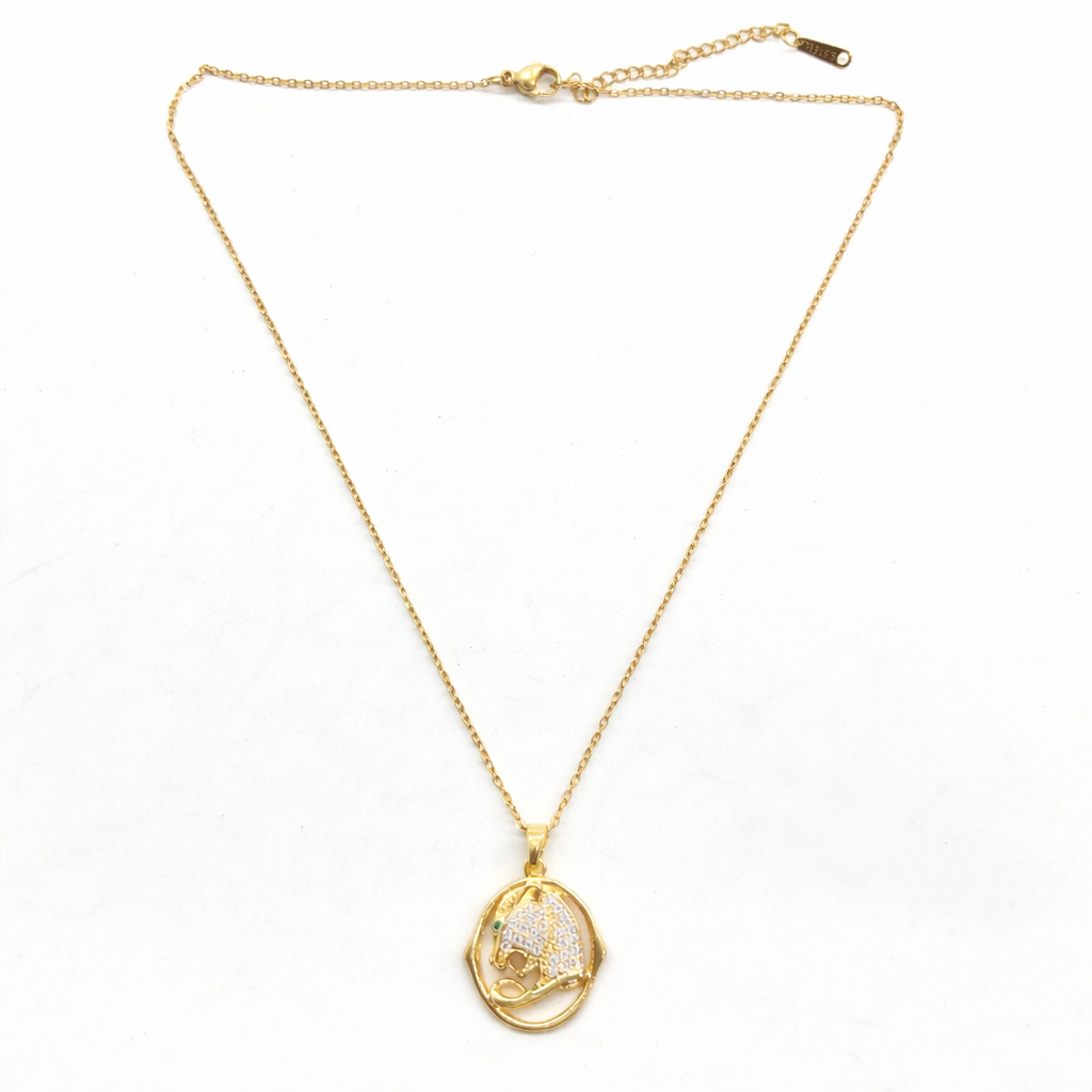 Elegant cheetah style cz pedant gold chain necklace