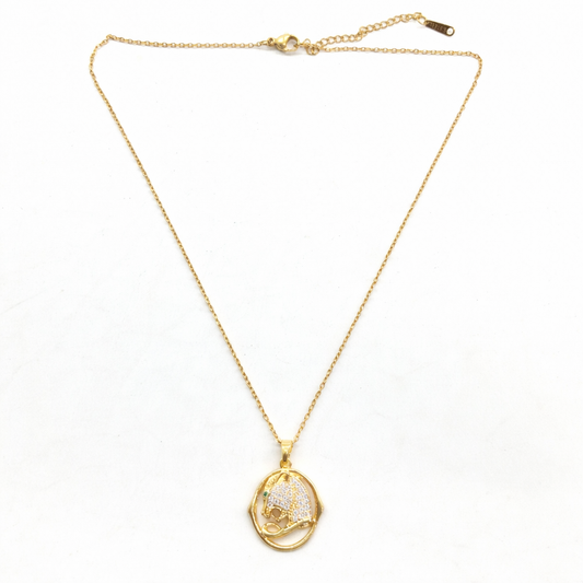 Elegant cheetah style cz pedant gold chain necklace