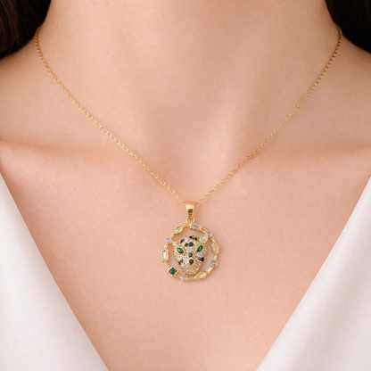 Elegant animal face cz pedant gold chain necklace