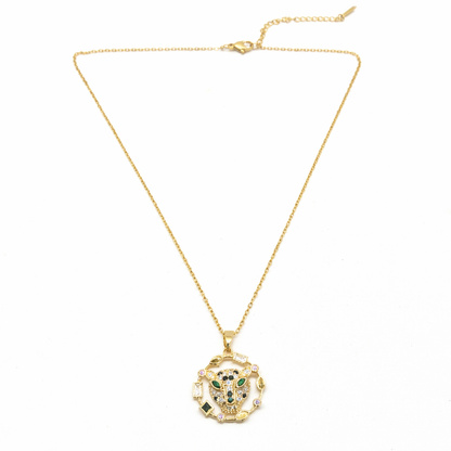Elegant animal face cz pedant gold chain necklace