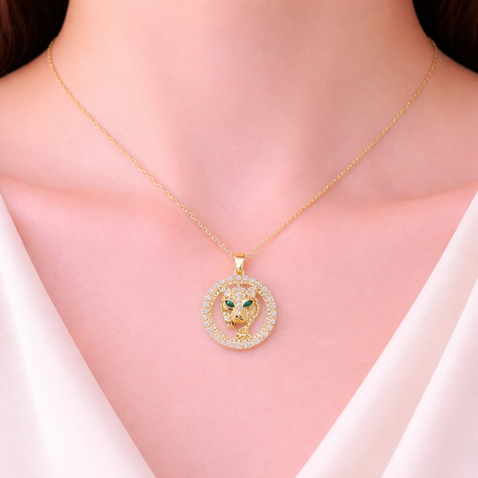 Attractive Lion cz pedant gold chain necklace
