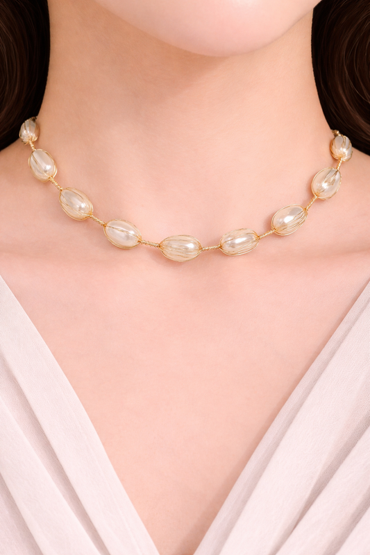 Multi shapes pearls design  necklace with unique twist chain