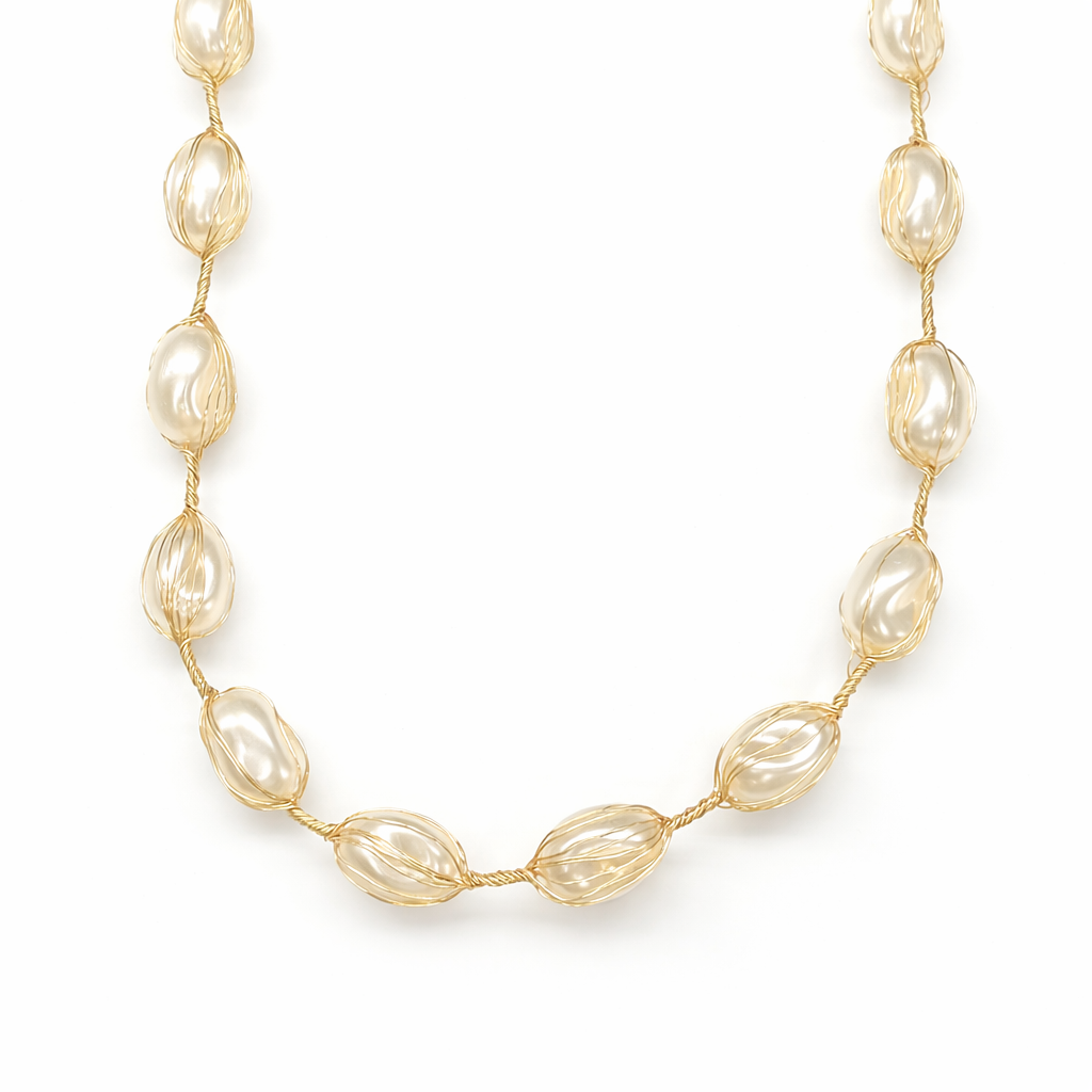 Multi shapes pearls design  necklace with unique twist chain