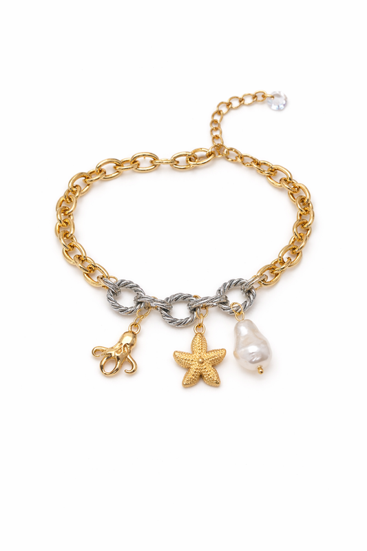 Beautiful star, octopus & pearl pedant charm bracelets