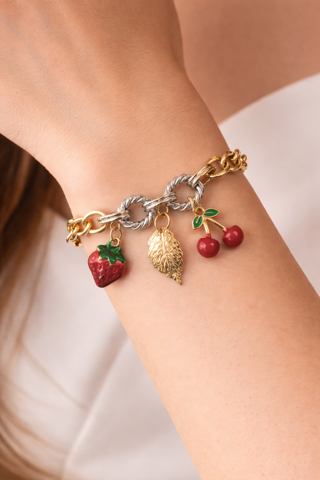 Beautiful strawberry, cherry & leaf design bracelets