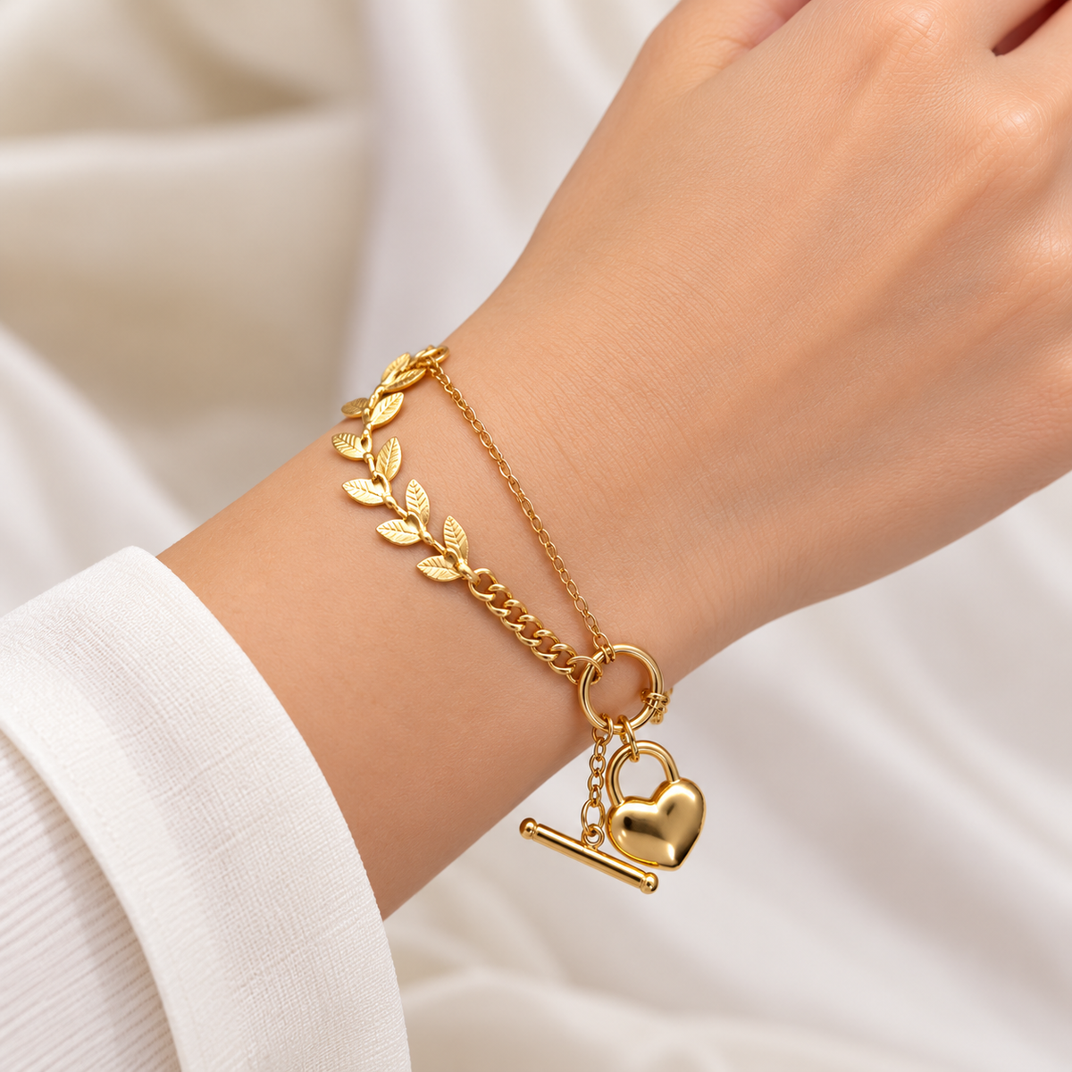 Golden Love Leaf Charm Bracelets
