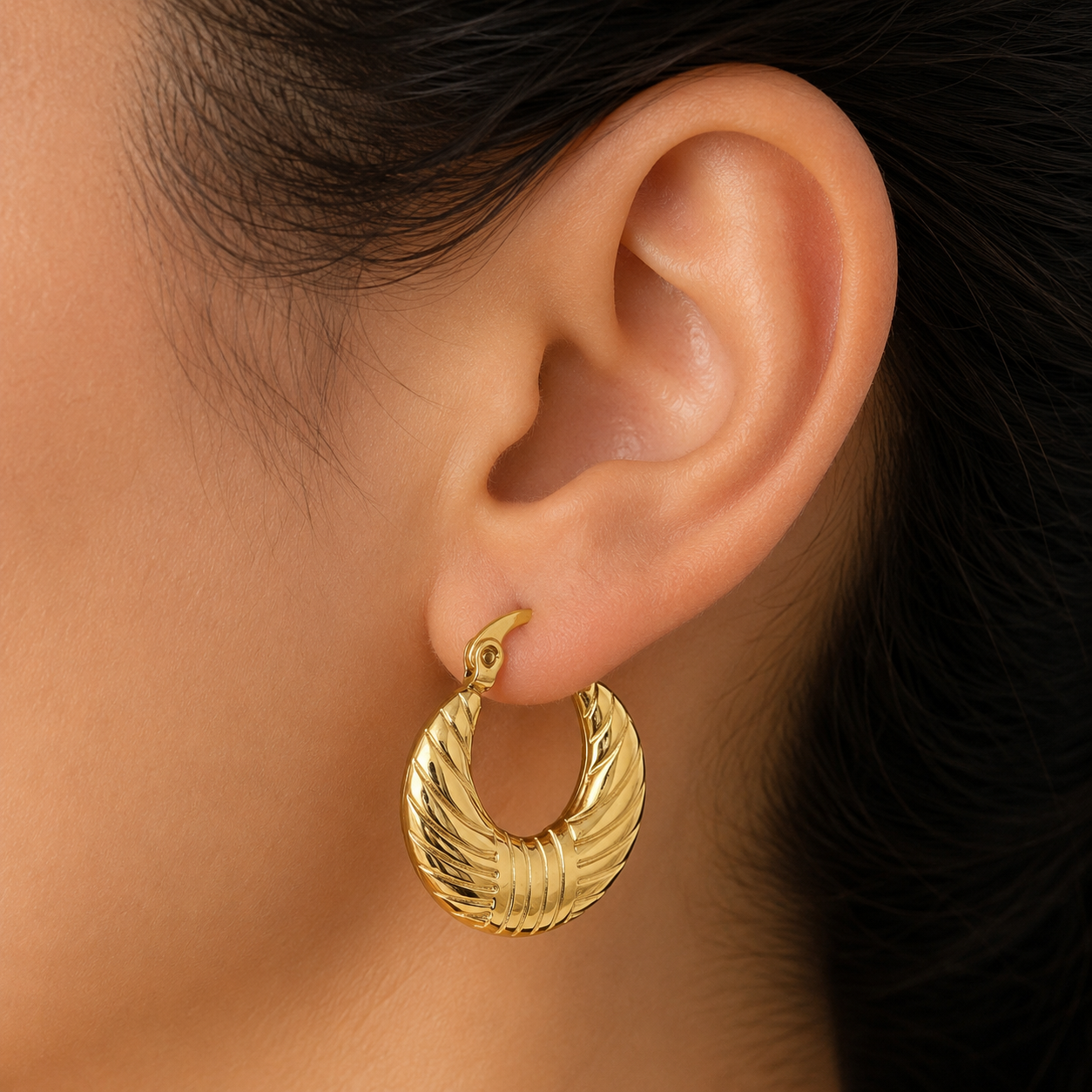 Gold Textured Disc Hoop Earrings
