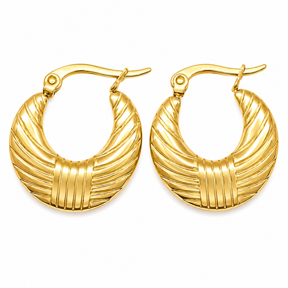 Gold Textured Disc Hoop Earrings