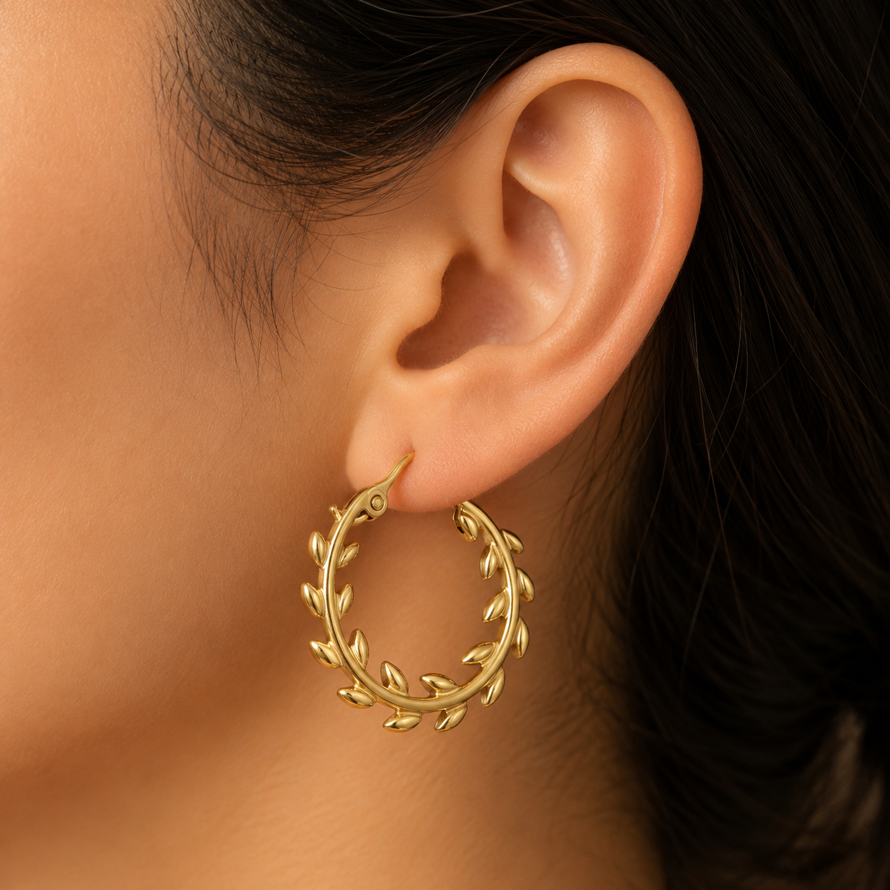 Gold Leaf Hoop Earrings