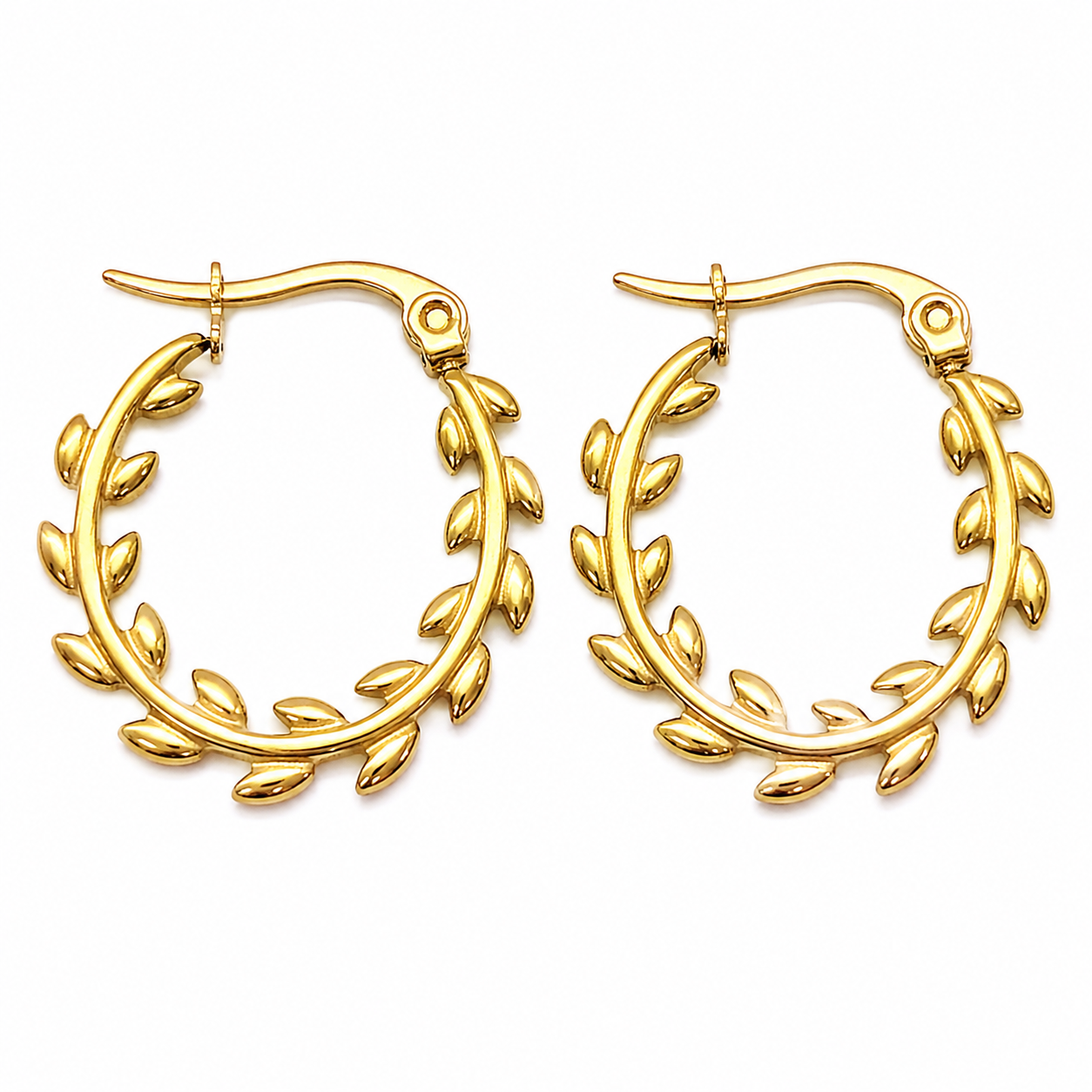 Gold Leaf Hoop Earrings