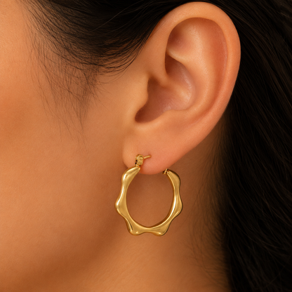 Gold Wavy Hoop Earrings