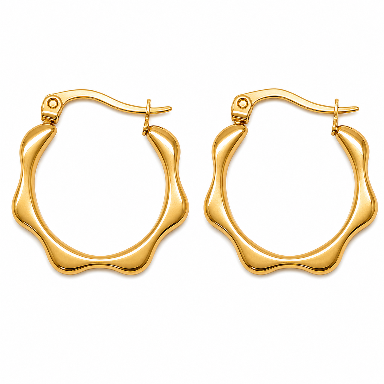 Gold Wavy Hoop Earrings