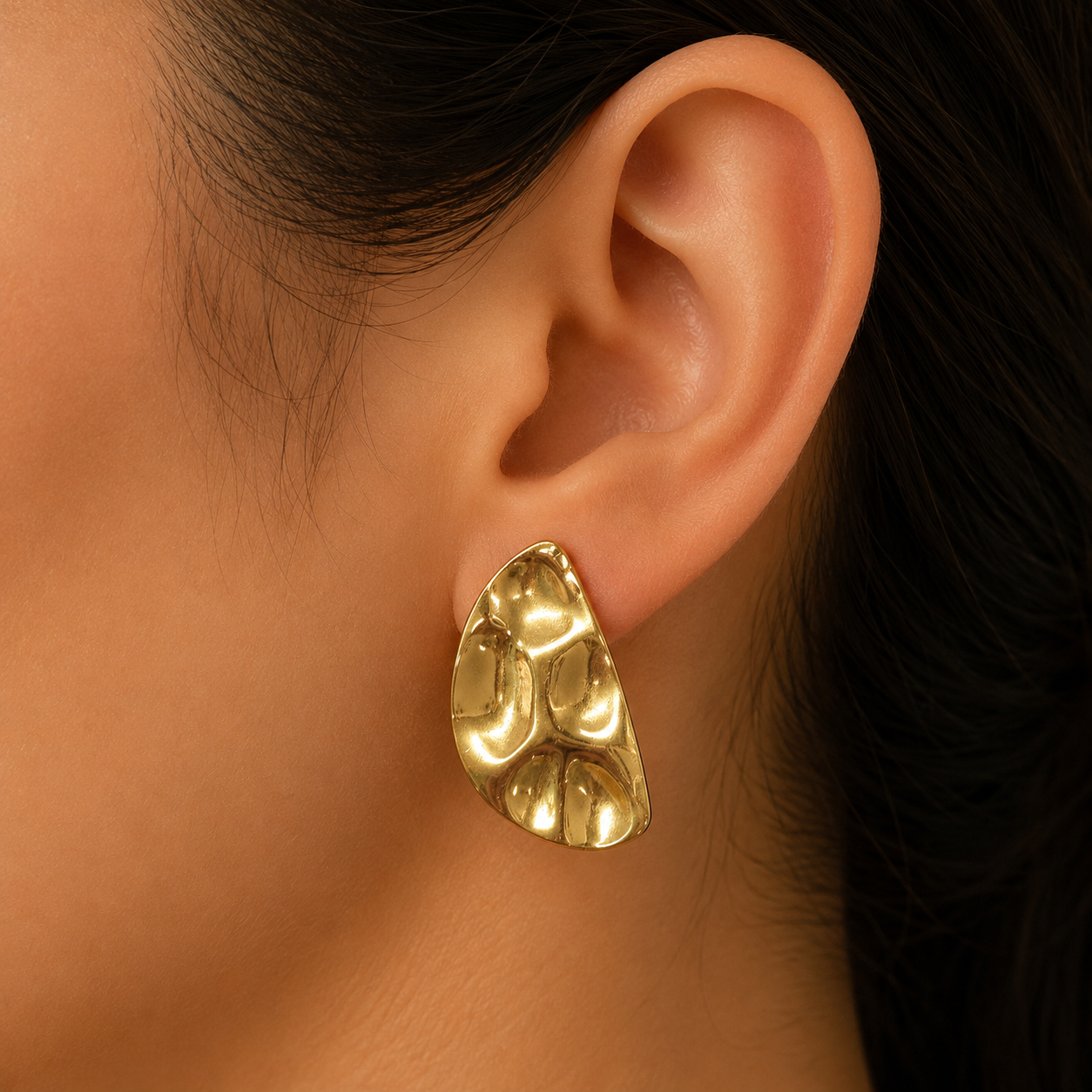 Gold Organic Half Stud Earrings