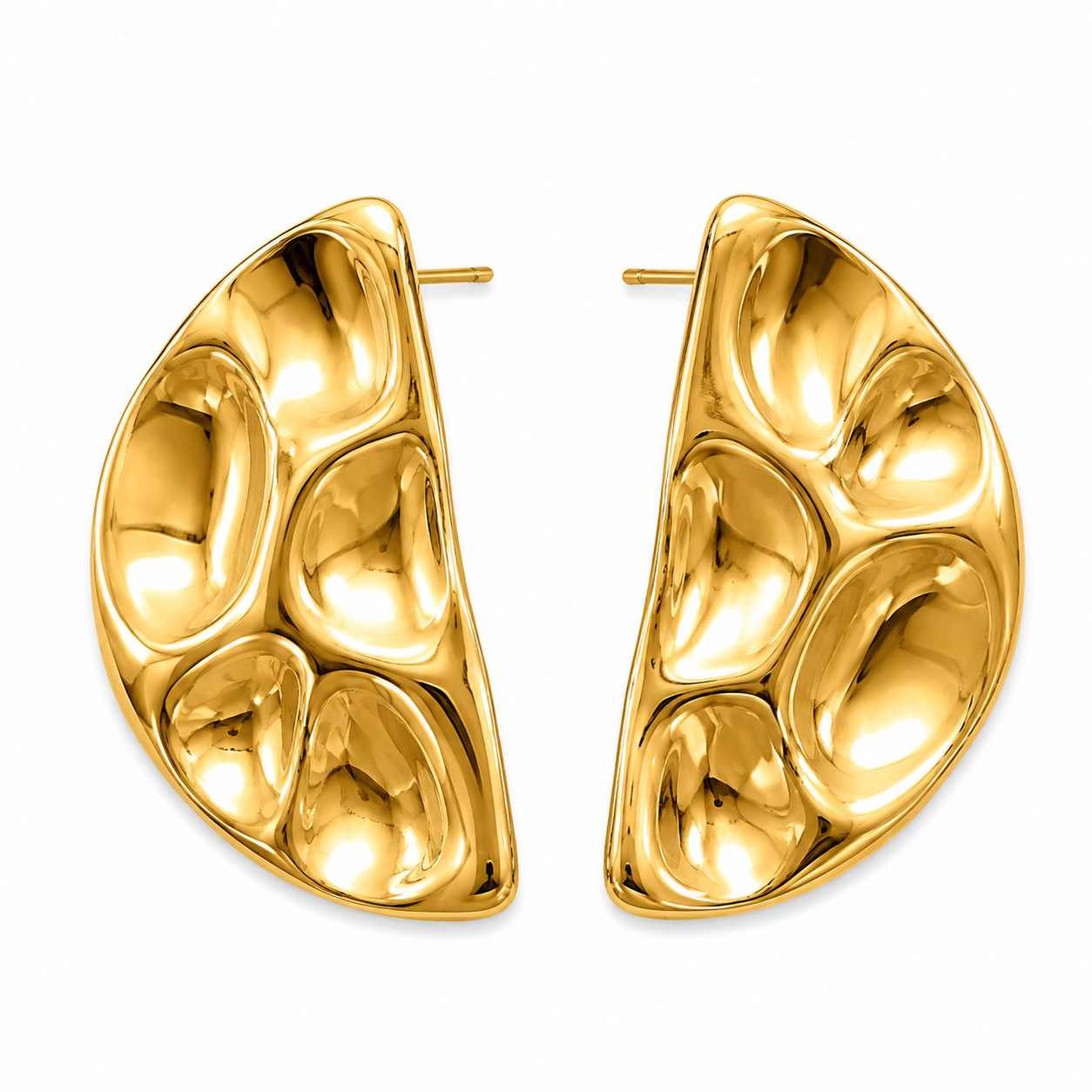 Gold Organic Half Stud Earrings