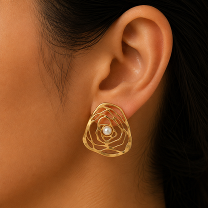 Gold Pearl Statement Stud Earrings