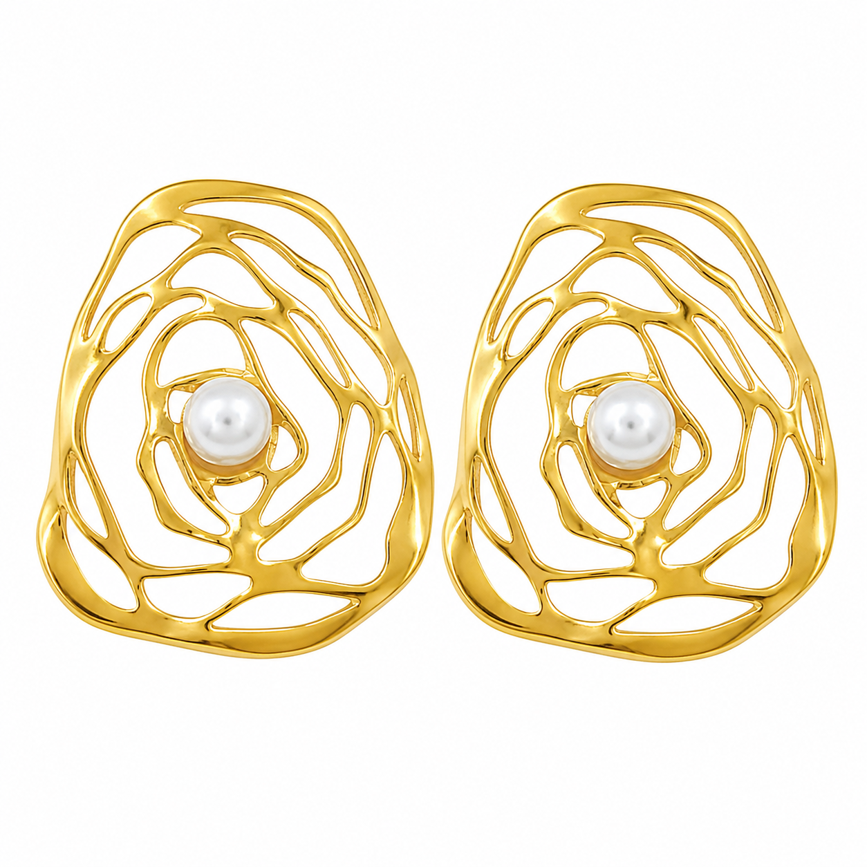 Gold Pearl Statement Stud Earrings