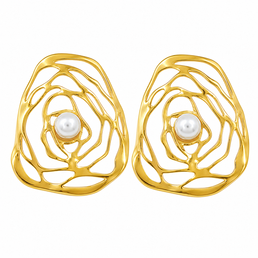 Gold Pearl Statement Stud Earrings