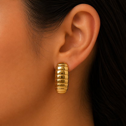 Gold Ribbed Stud Earrings