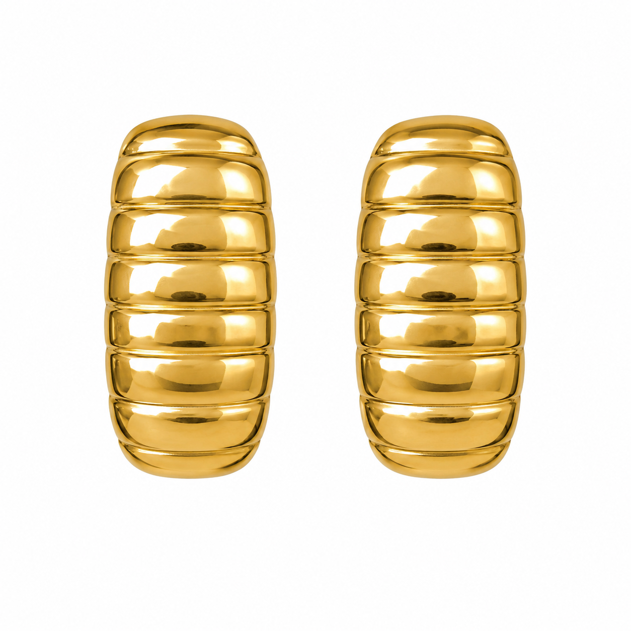 Gold Ribbed Stud Earrings