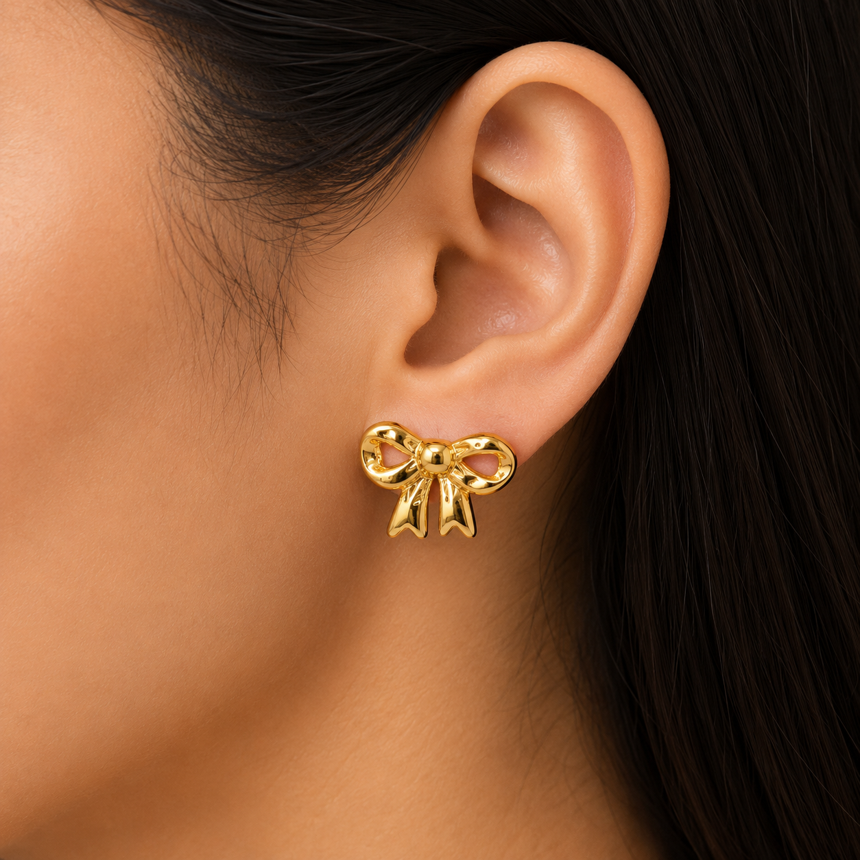 Gold Bow Stud Earrings