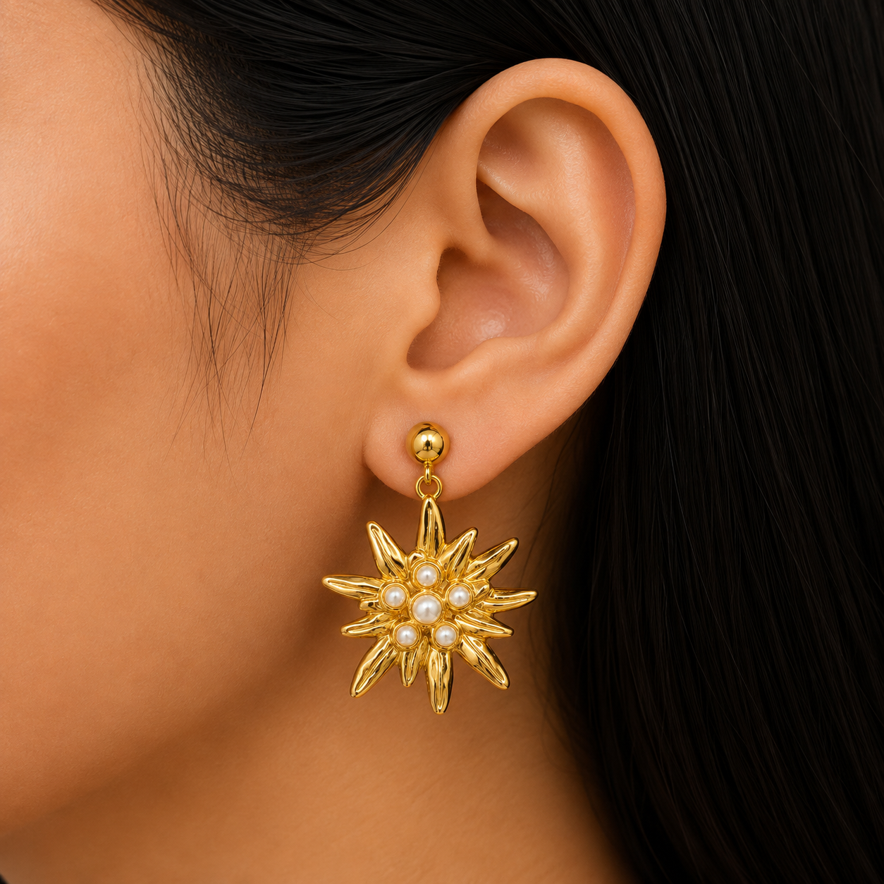 Gold Sunburst Drop Earrings