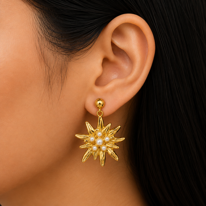 Gold Sunburst Drop Earrings