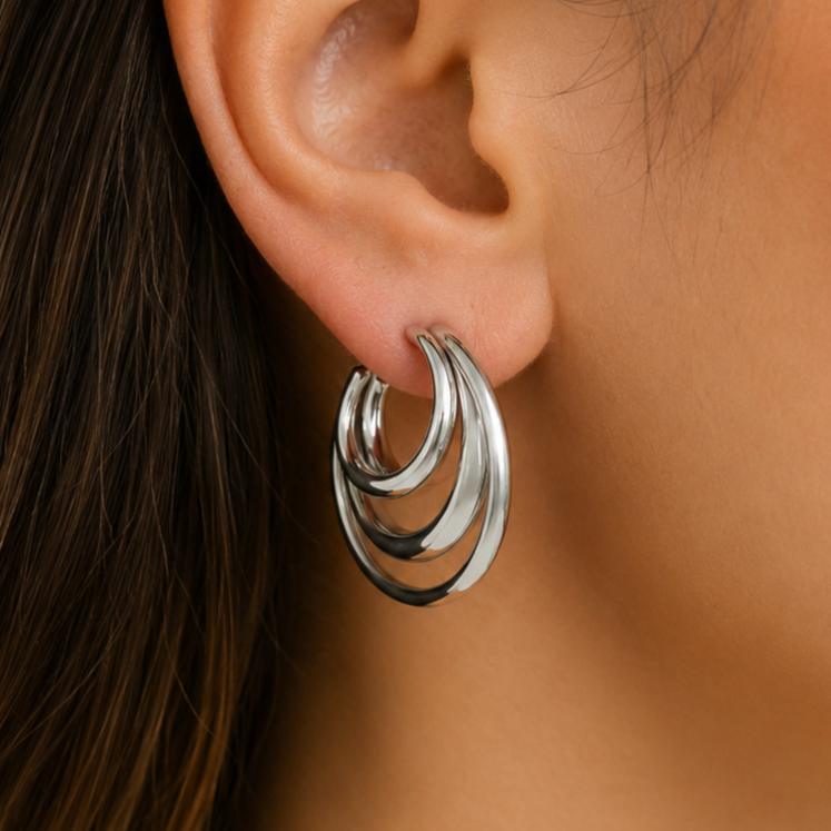 Silver Trio Halo Earrings