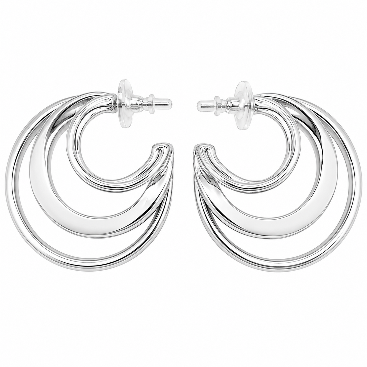 Silver Trio Halo Earrings