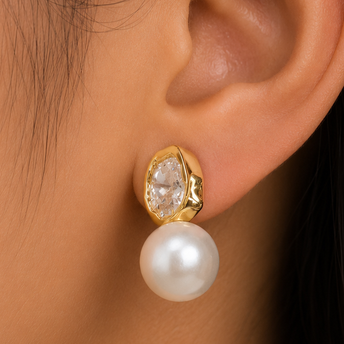 Golden Pearl Drops Earrings