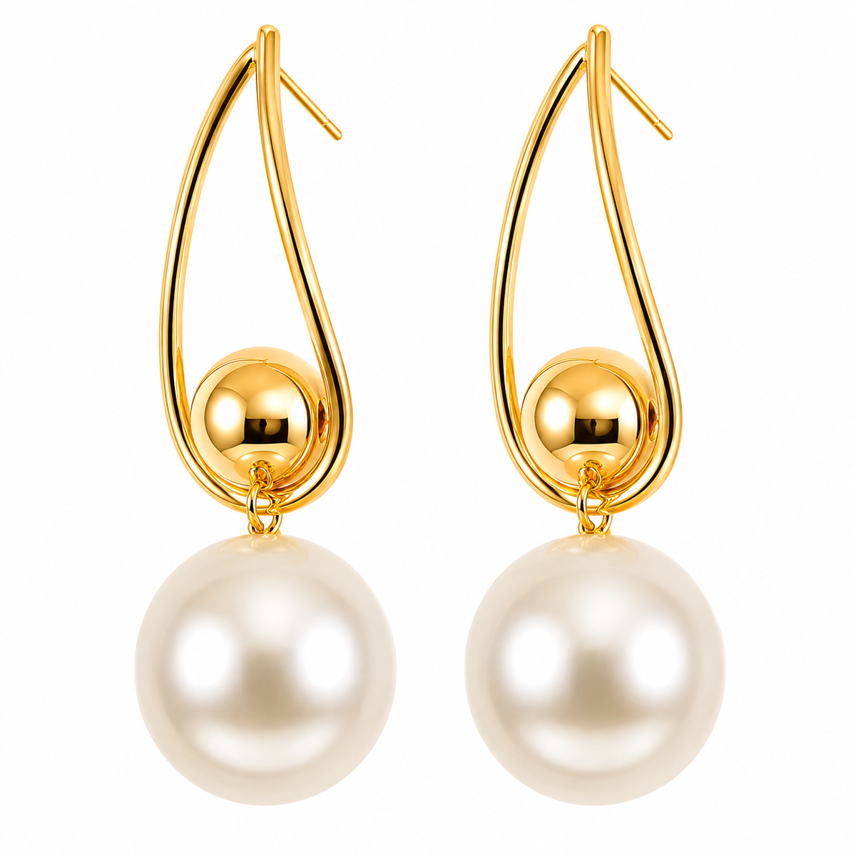 Golden Pearl Charm Earrings