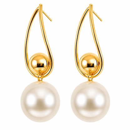 Golden Pearl Charm Earrings