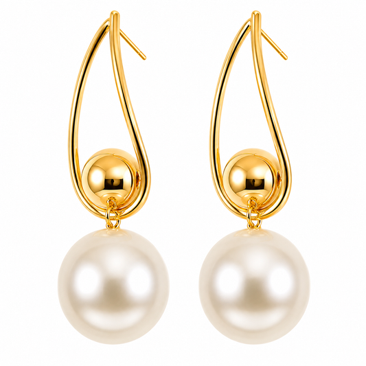 Golden Pearl Charm Earrings