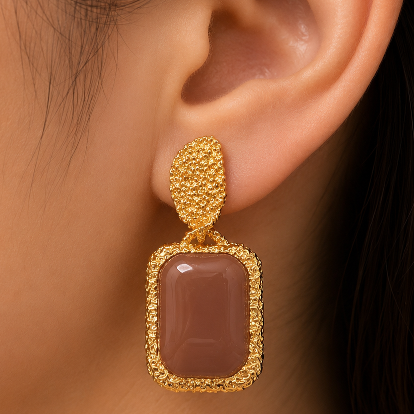 Golden Frame Drop Earrings