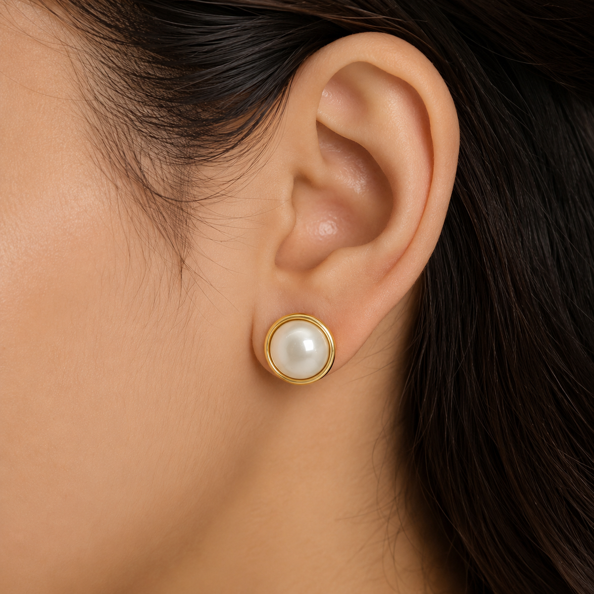 Golden Pearl Disc Studs